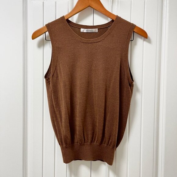 Vintage Jessica Wool Blend Sweater Vest Knit Top Brown – M - Picture 2 of 9